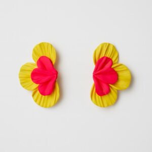 Aros flores Amarillos con Fucsia fluor