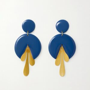 Aros colgantes Azul Profundo y hoja dorada